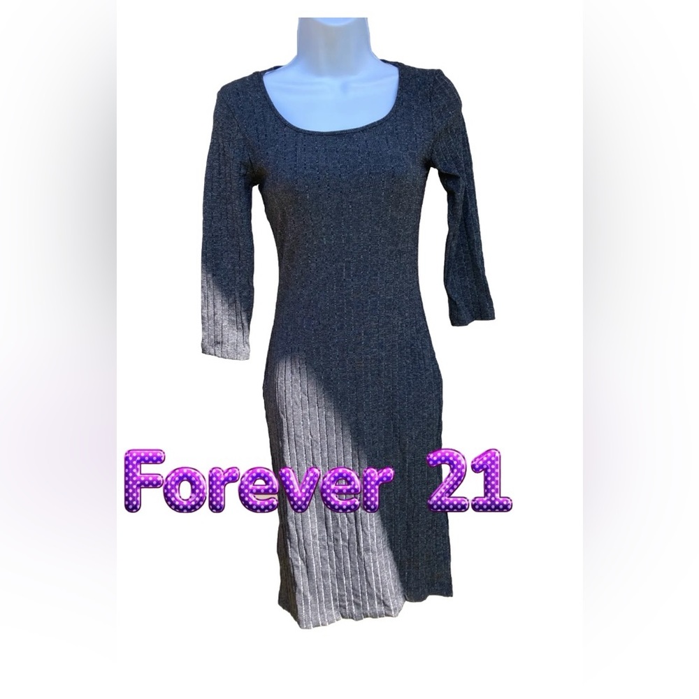 Womens Vintage Forever 21 Stretchy Gray Ribbed Quarter Sleeve Dress M Medium